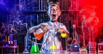 Boy doing chemistry experiment