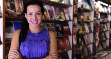 Store owner in a book store