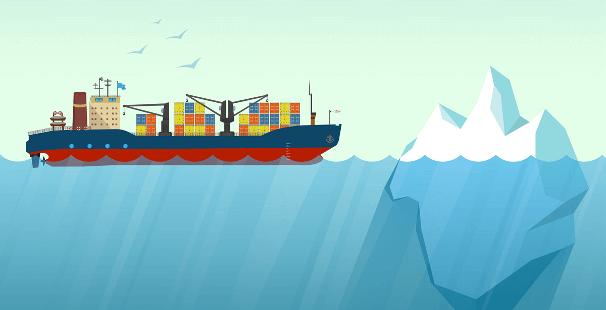 Container ship about to hit iceberg