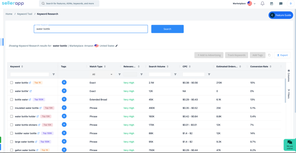 Keyword research by SellerApp